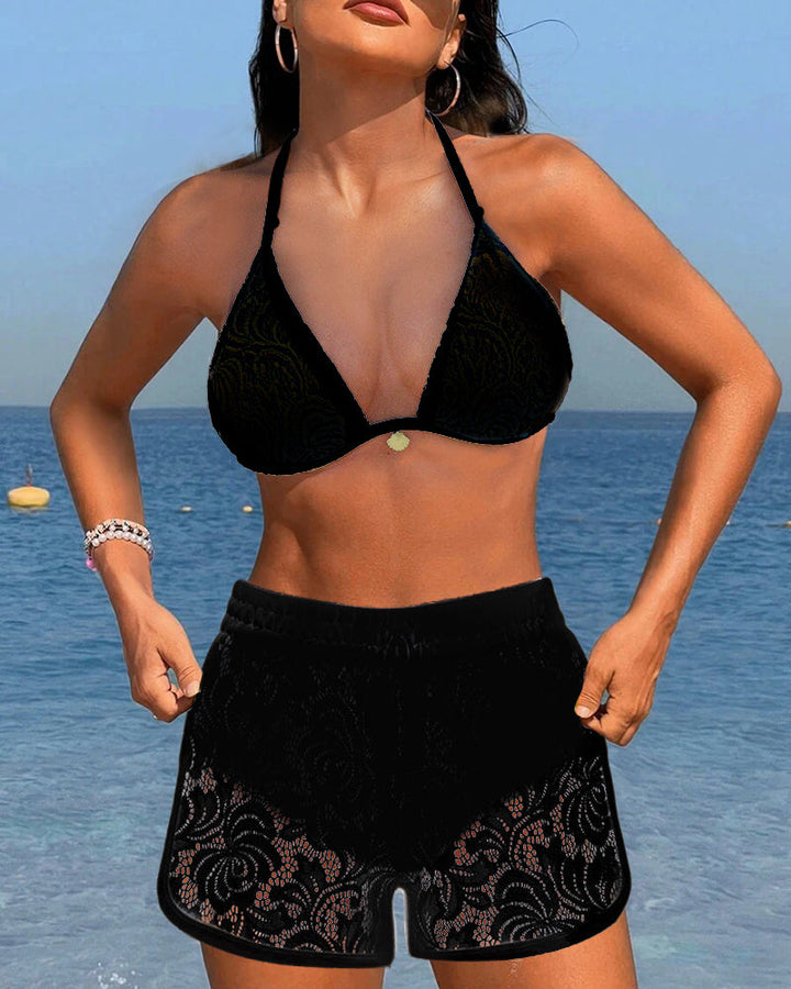 Laluna® | Bikini elegante tinta unita con pizzo