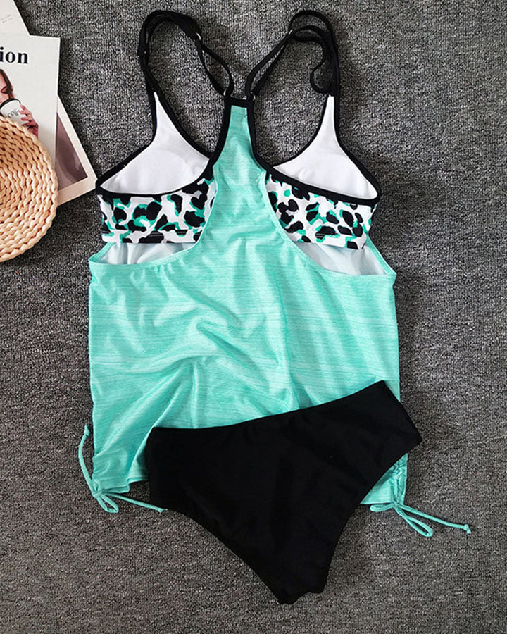 Augustus | Tankini tinta unita con stampa leopardata