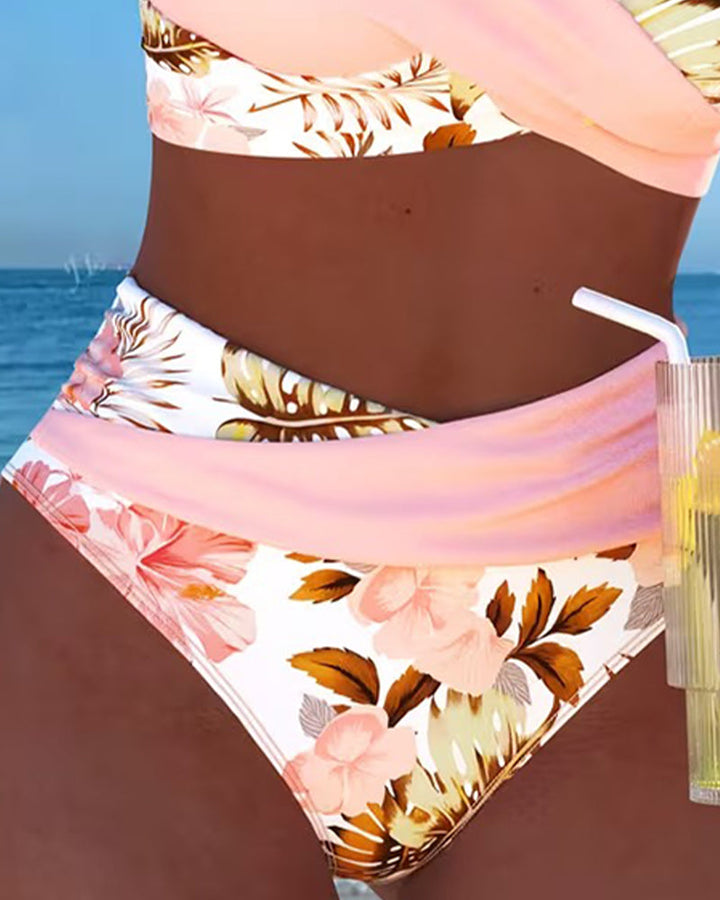 Bikini con stampa floreale a contrasto e spacco