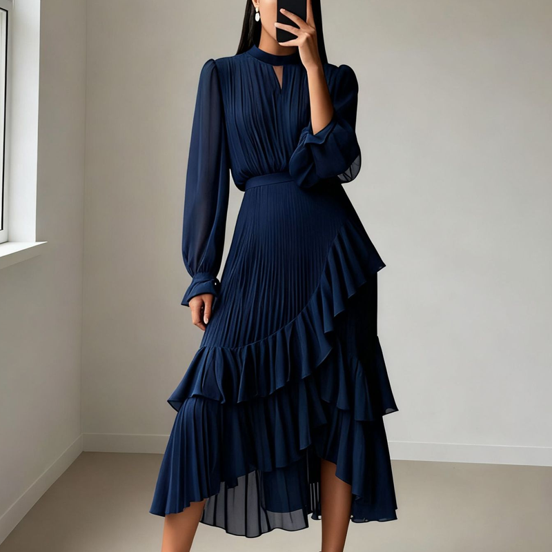 Camilla - Elegante abito midi plissettato con volant