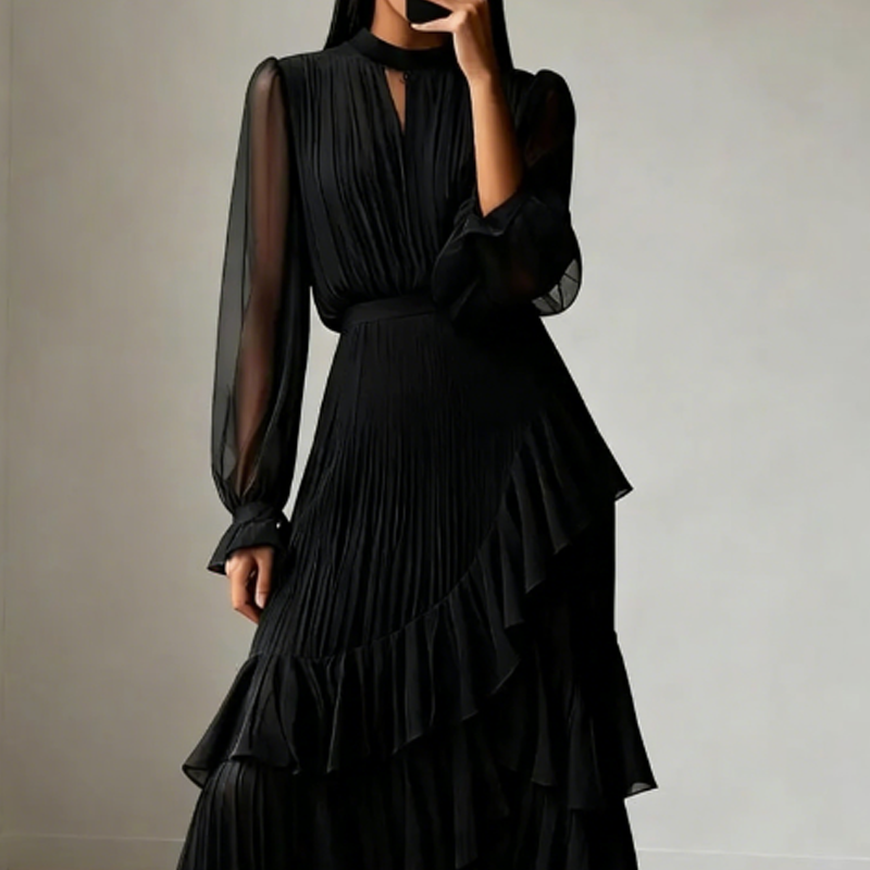 Camilla - Elegante abito midi plissettato con volant