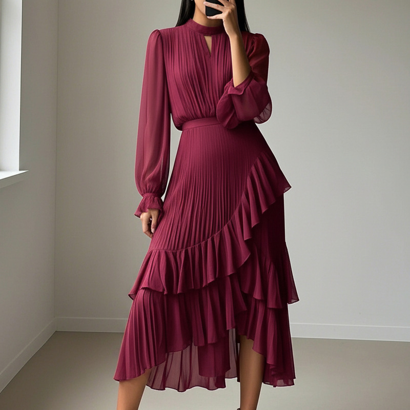 Camilla - Elegante abito midi plissettato con volant