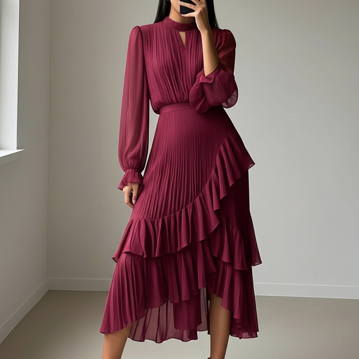Camilla - Elegante abito midi plissettato con volant