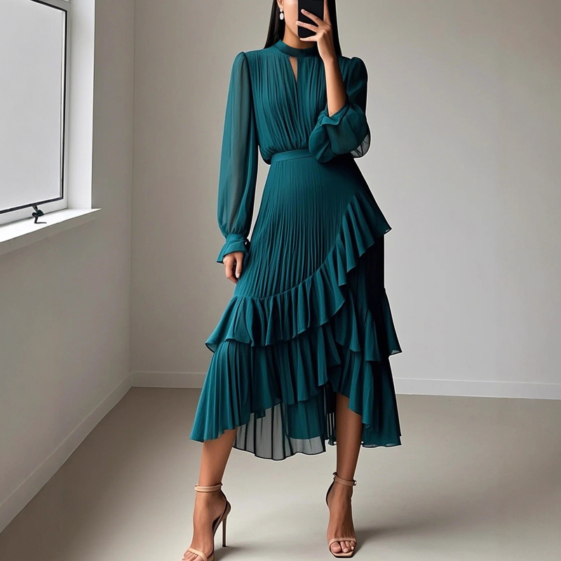 Camilla - Elegante abito midi plissettato con volant