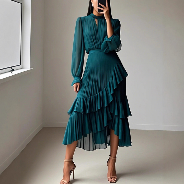 Camilla - Elegante abito midi plissettato con volant
